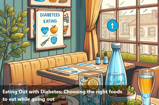 A banner about: 'Eating out with diabetes: Choosing the right foods to eat while going out' 'Diabetes, diabetic, Glycemic Index, diabetes-friendly.