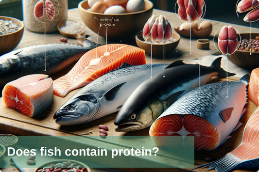 Various types of fish displayed, emphasizing their high protein content and nutritional value
