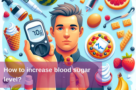 Healthy foods and natural supplements displayed, aimed at naturally increasing blood sugar levels.