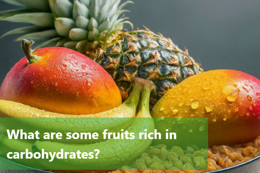A close-up image of a pineapple, mango, and bananas.