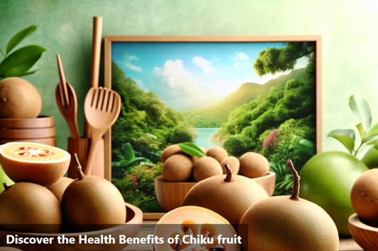 A close-up image of chiku fruit on a wooden table.