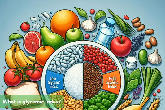 The plate is divided into three sections: low glycemic index, medium glycemic index, and high glycemic index.