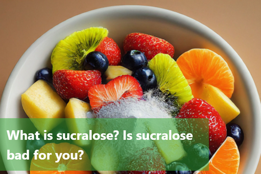 A bowl of fruit with sucralose spilled on it.