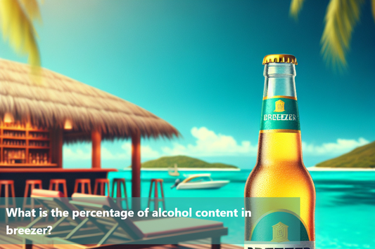 A close-up image of a glass of Breezer with a blurred background of a brewery.