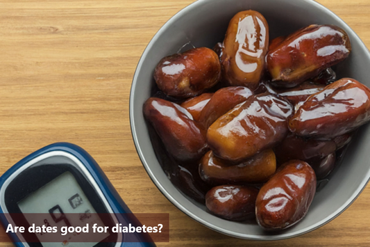 Are dates good for diabetes? A bowl of dates next to a blood sugar monitor.