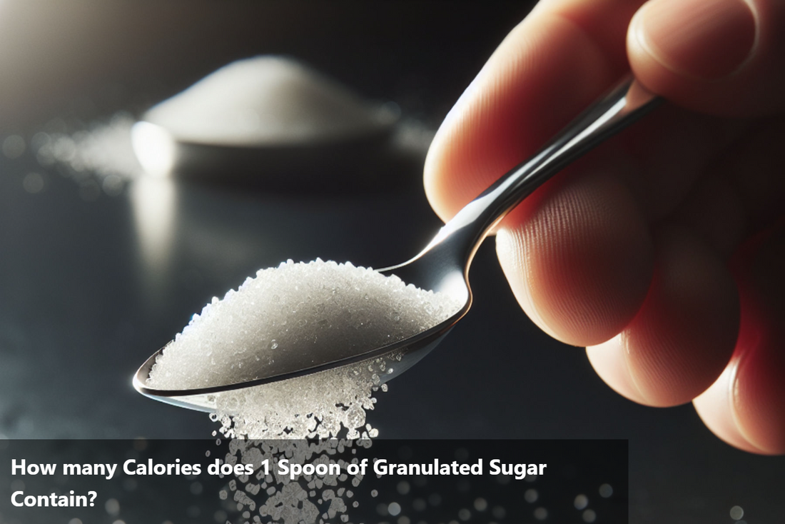 A close-up image of a hand holding a spoon of sugar