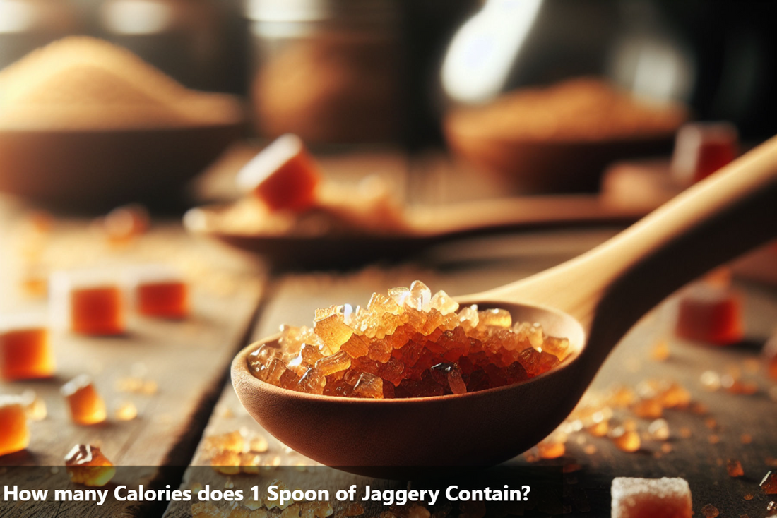 A wooden spoon filled with jaggery.