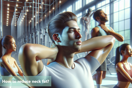 A man and woman in sportswear stretching their necks in a gym, demonstrating how to reduce neck fat.