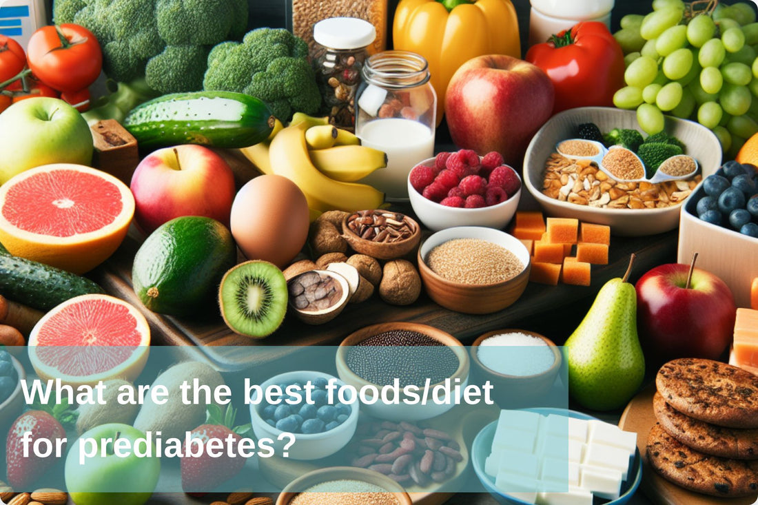 Healthy food selection ideal for prediabetes diet, showcasing both recommended and foods to avoid.