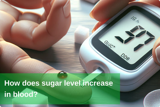 Illustration showing the process of blood sugar level fluctuations, highlighting factors that increase and decrease glucose levels.