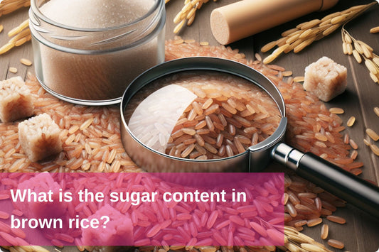 magnifying glass on brown rice grains