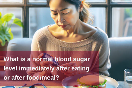 Graphic representation of blood sugar level fluctuations before and after meals, indicating normal ranges.