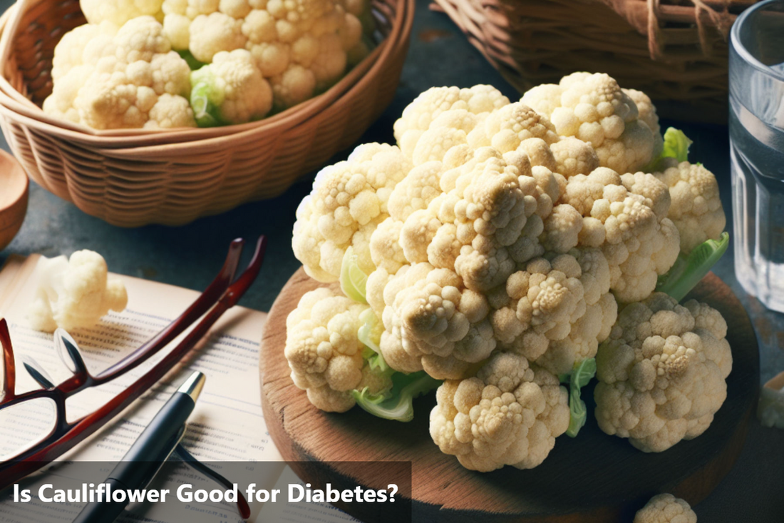 A head of cauliflower on a wooden table.