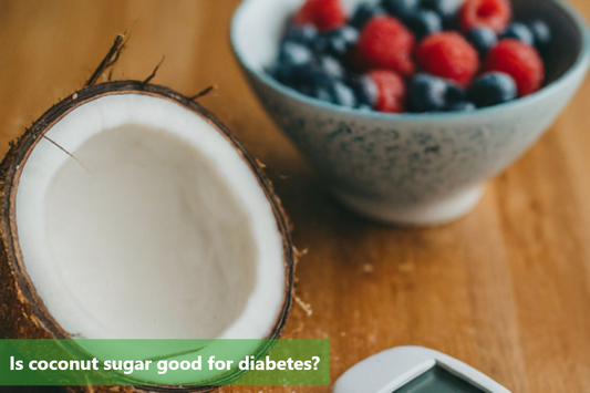 Coconut sugar and berries on wooden table