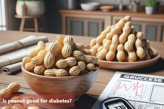 A bowl of peanuts next to a blood sugar meter.