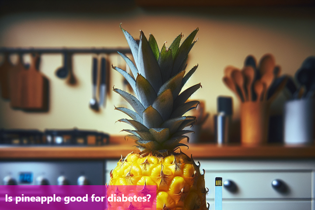 A close-up image of a pineapple on a kitchen counter, with a USB drive for scale.