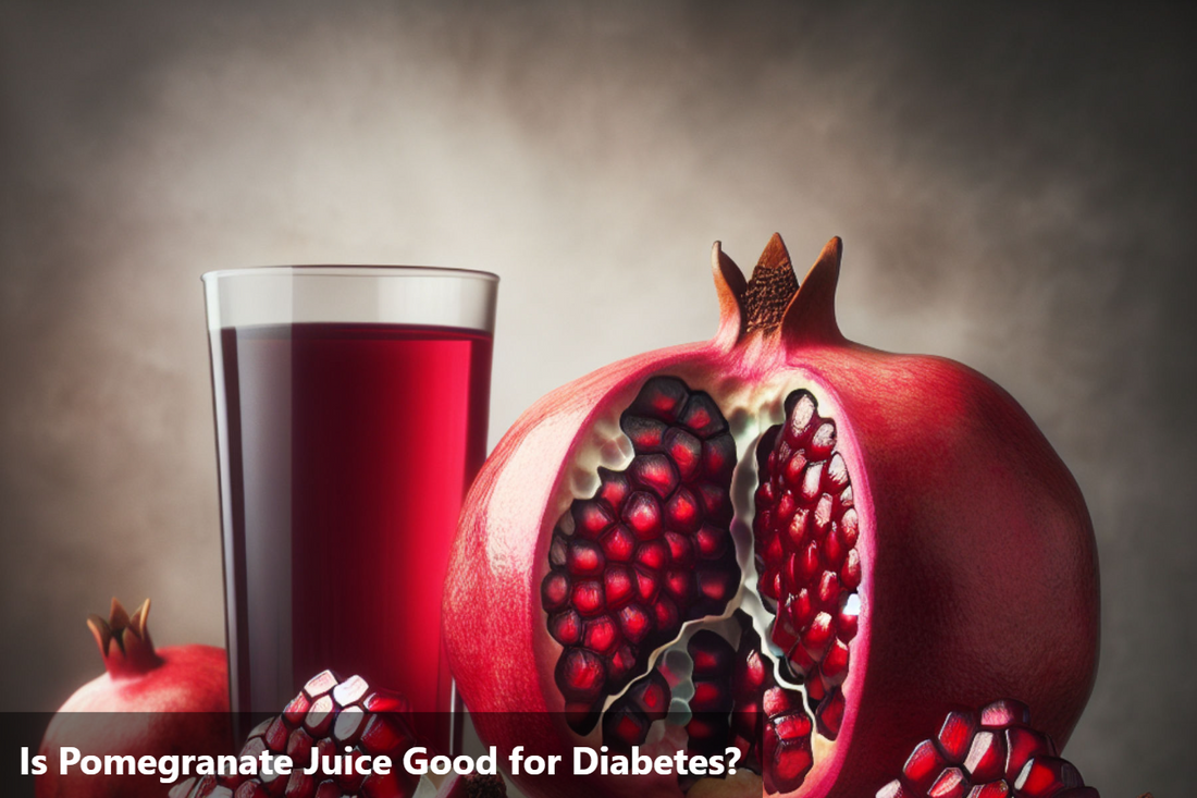 A glass of pomegranate juice and a pomegranate fruit on a wooden table.