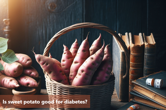 A basket of sweet potatoes on a wooden table.