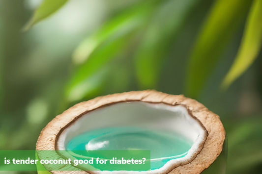 A green coconut with a white interior filled with a blue liquid, sitting on a palm leaf.