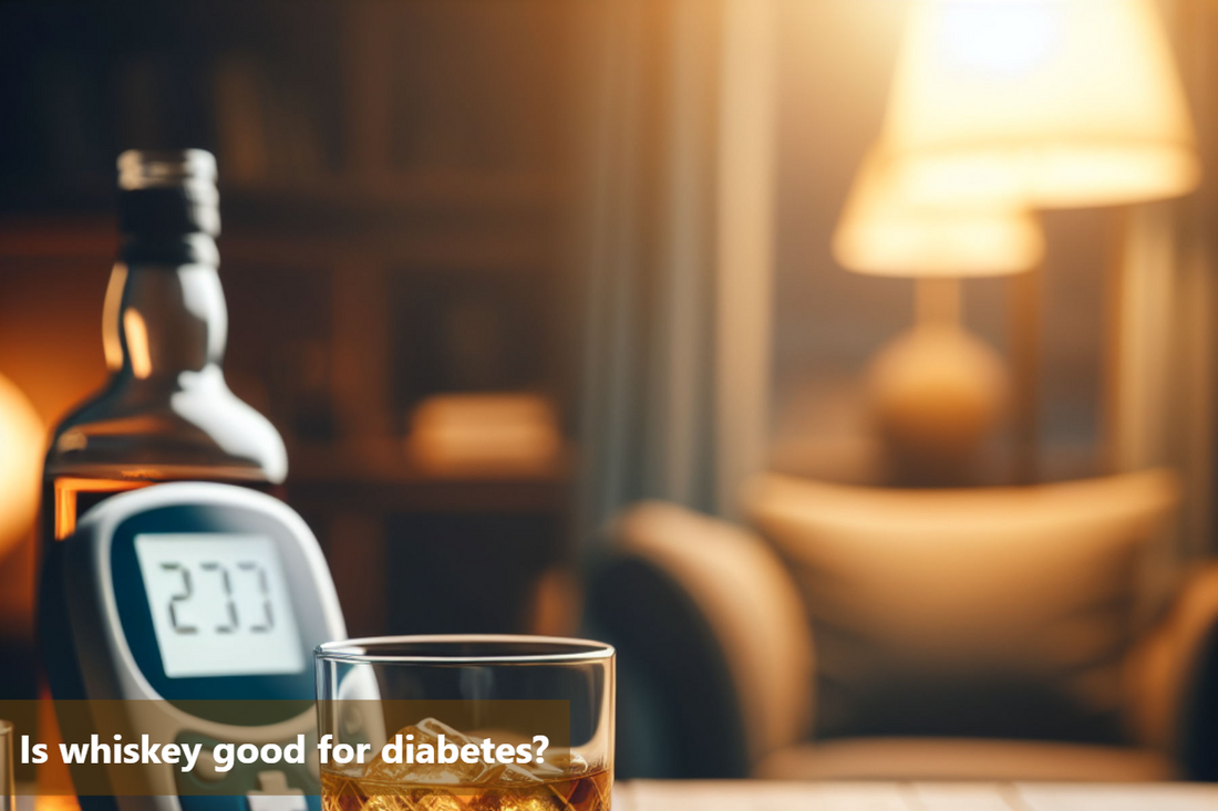 A bottle of whiskey sits on a table next to a book about diabetes.