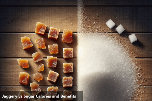 Jaggery vs. Sugar set on a table in cube forms