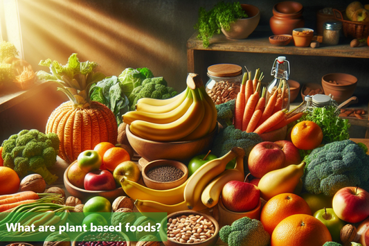 A variety of plant based foods, including fruits, vegetables, whole grains, and legumes.