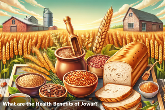 A banner image of a bountiful harvest of grains, including jowar, wheat, and barley, symbolizing the rich nutritional benefits of these grains.