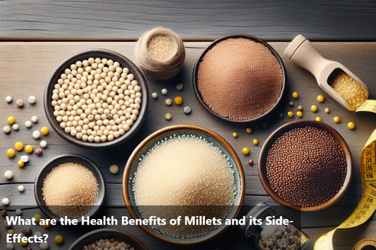 bowls of different types of millets on a wooden table