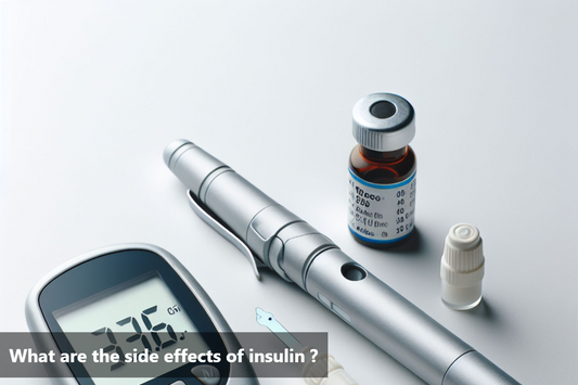 A blood sugar meter, insulin pen, and vial of insulin.