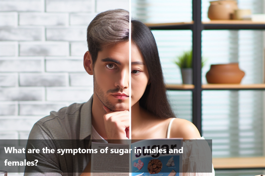 A man and a woman read a magazine about sugar symptoms.