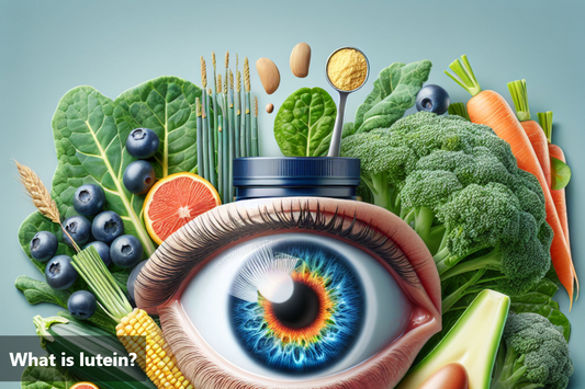 An illustration of an eye surrounded by fruits and vegetables.