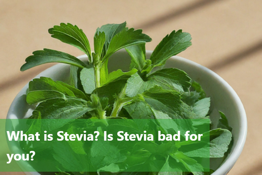 A close-up image of a bowl of stevia leaves.