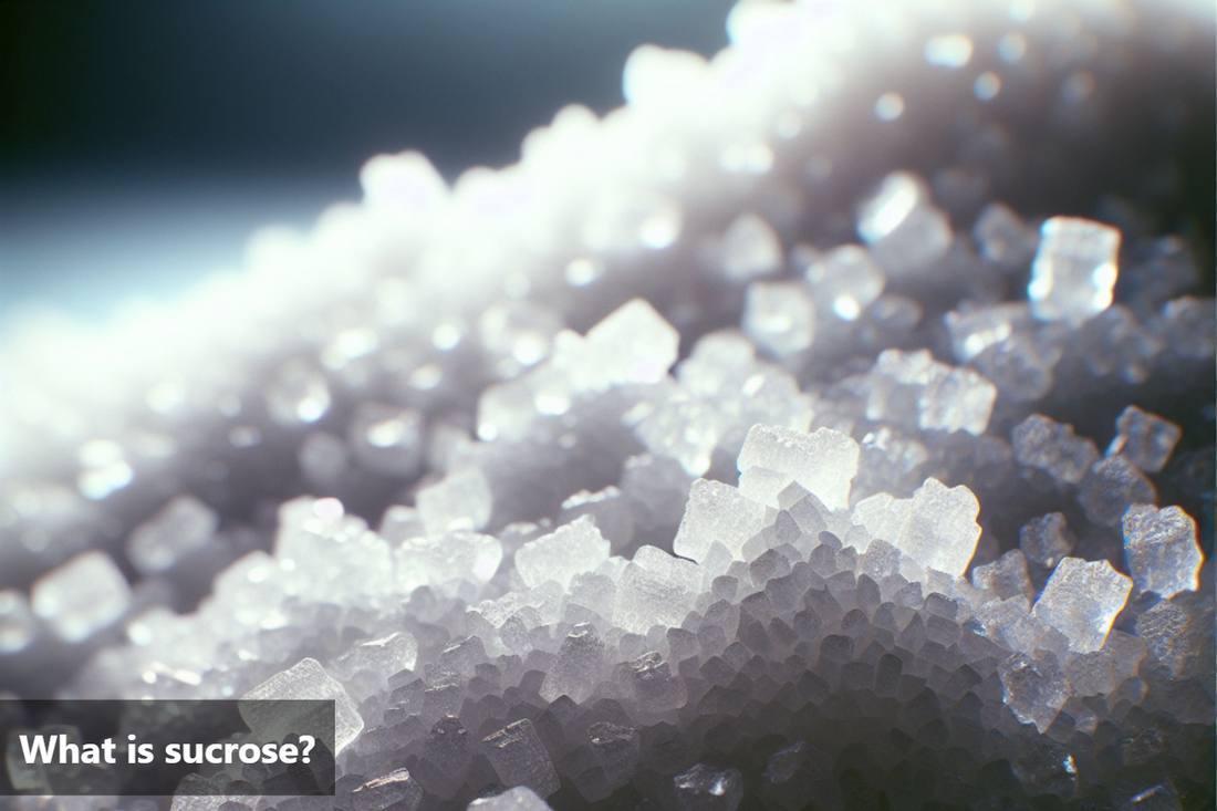 A close-up image of sucrose crystals.
