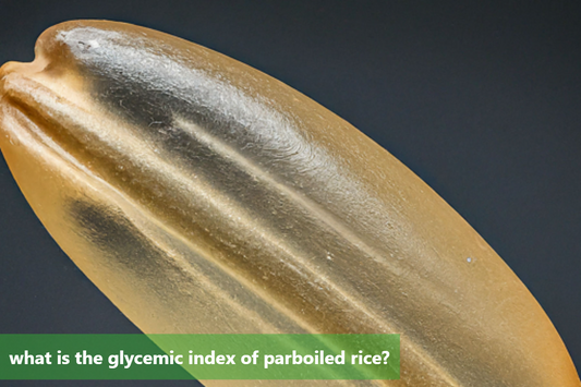 A close-up image of a grain of parboiled rice.