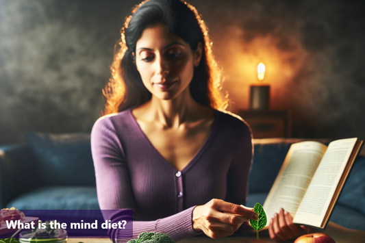 A woman reading a book about the MIND diet.