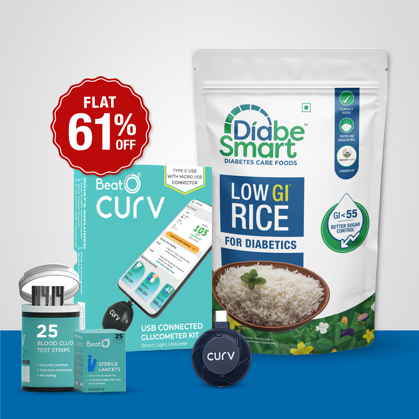 Low GI Rice (1 Kg) With BeatO Curv Glucometer