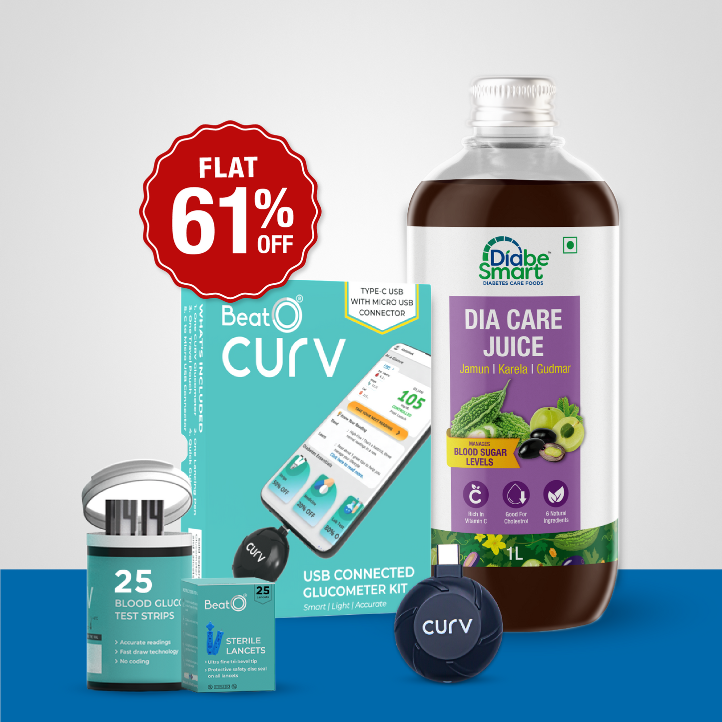 Dia Care Juice (1 Litre) With BeatO Curv Glucometer